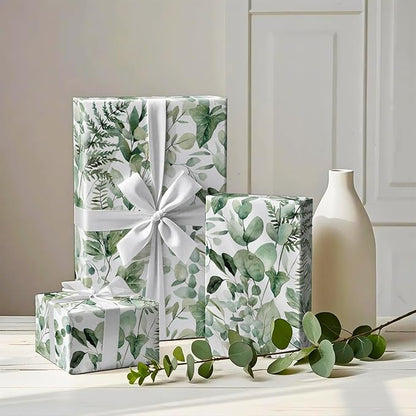 WRAPAHOLIC Eucalyptus Leaves Wrapping Paper Roll - Mini Roll - 17 Inch x 9.8 Feet - Greenery Wrapping Paper Perfect for Birthday, Wedding, Bridal Shower