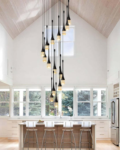 12-Light Black Raindrop Crystal Chandelier 120'' High Ceiling foyers Entrance Chandeliers Staircase Long Pendant Light Dimmbale LED 2700-6000K