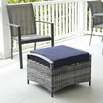 VINGLI 2 Pieces Outdoor Ottoman with Storage, Wicker Ottoman Patio Furniture w/Removable Cushion, Multipurpose Footrest Stool for Outdoor (Grey)