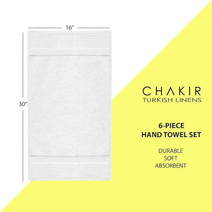 Chakir Turkish Linens | Hotel & Spa Quality 100% Cotton Premium Turkish Towels | Soft & Absorbent (6-Piece Hand Towels, White)