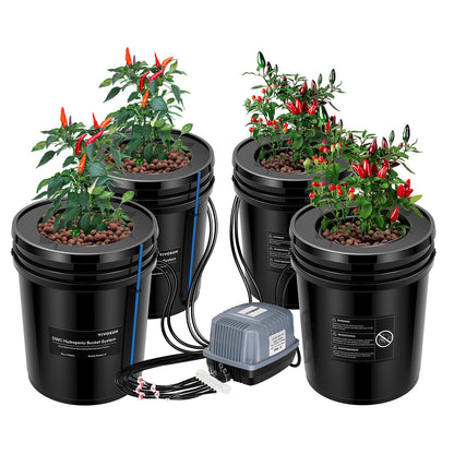VIVOSUN DWC Hydroponics Grow System with Top Drip Kit 4 Buckets