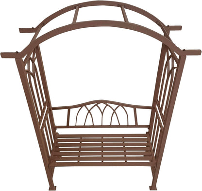 Brown Aluminum Garden Arbor Arch with 2-Seater Bench