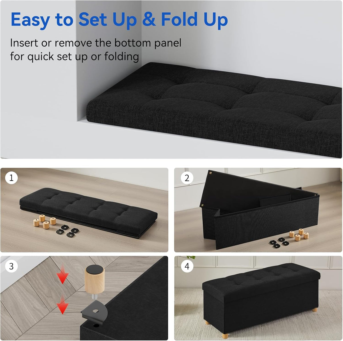 BRIAN & DANY 43 Inches Folding Storage Ottoman Bench, Ottoman with Storage Bench for Bedroom, Living Room, Entryway, Foot Rest with Legs, Black