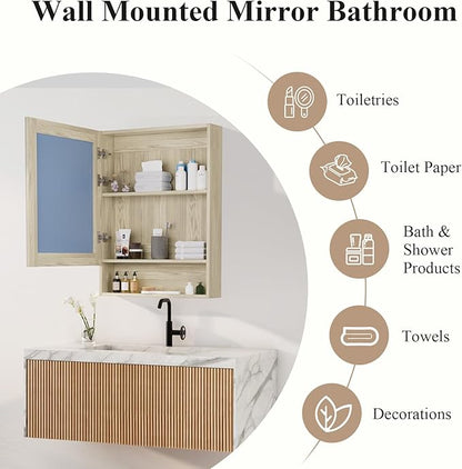 Bathroom Medicine Cabinet Mirror, 32" x 24" Bathroom Mirror with Storage, Medicine Cabinet Organizer with Single Door for Laundry Room, Entryway
