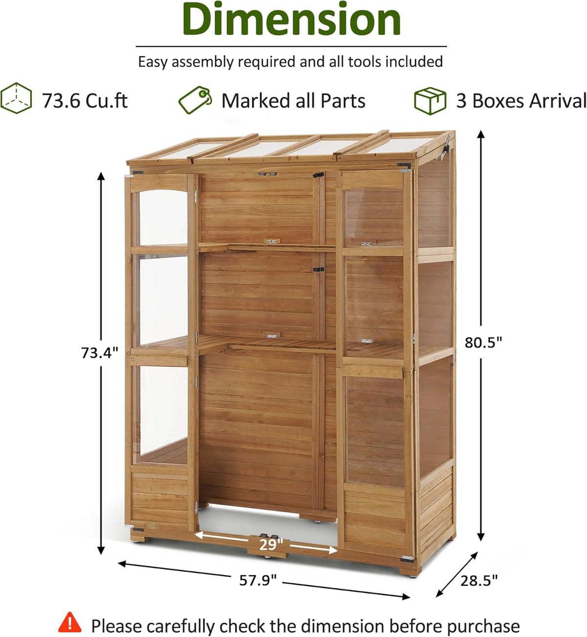 MCombo Wooden Greenhouse, Walk-in Outdoor Greenhouse with Openable Roof and Lockable Door, 0899 (Natural)