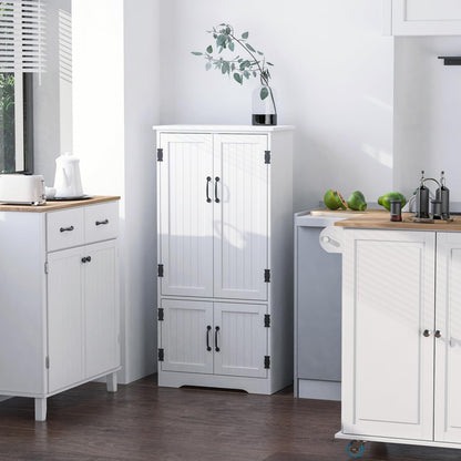 Farmhouse Kitchen Pantry Cabinet, 48.5" Tall Storage Organizer, White Cupboard