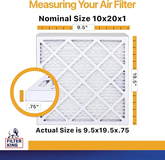 Filter King 10x20x1 Air Filter | 4-PACK | MERV 13 HVAC Pleated A/C Furnace Filters | MADE IN USA | Actual Size: 9.5 x 19.5 x .75"