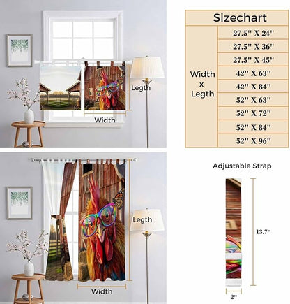Farm Rooster Kitchen Curtains 24 Inch Length, Small Window Curtains Tab Top, Farmhouse Barn Funny Animals Butterfly Light Filtering Short Window Treatments Tier Drapes 27.5"x24" 2 Panel