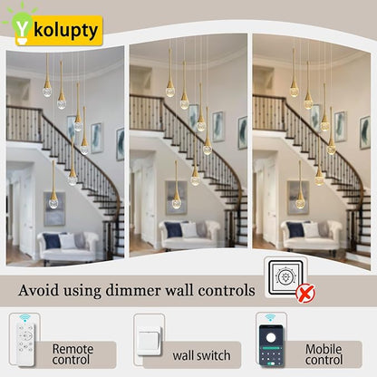 H86 Pendant Lights Kitchen Island 6-Lights Pendant Chandelier for Dining Room Hallway Stairwell,LED Dimmable 2700K-6000K