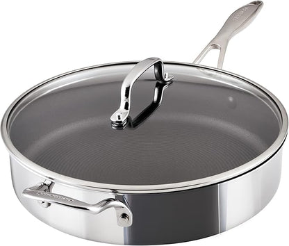 Circulon C1 Series Clad Stainless Steel with ScratchDefense Technology Cookware Nonstick Induction Saute Pan with Lid and Helper Handle, Metal Utensil Safe, 5 Quart - Polished Stainless Steel