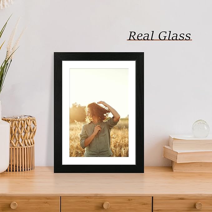 10x14 Picture Frame Set of 4 with Tempered Glass, Display 8x12 Picture with Mat or 10 x 14 Without Mat, Mixed Color Wood Photo Frames for Wall Mounting