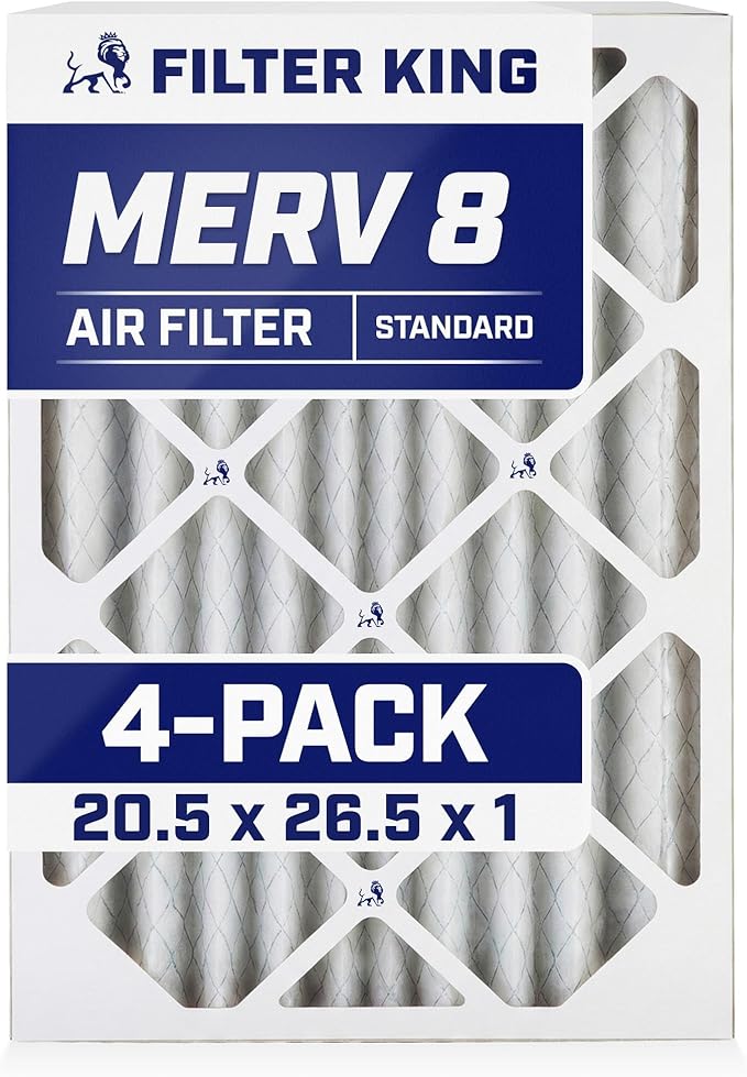 Filter King 20.5x26.5x1 Air Filter | 4-PACK | MERV 8 HVAC Pleated A/C Furnace Filters | MADE IN USA | Actual Size: 20.5 x 26.5 x .75"