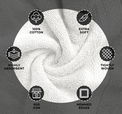 Avalon Towels Luxury 8 Piece Towels Set, 2 Bath Towels, 2 Hand Towels and 4 Washcloths, 600 GSM 100% Ring Spun Cotton Highly Absorbent Bathroom Towel Set, Ideal for Hotel, Spa and Gym (White)