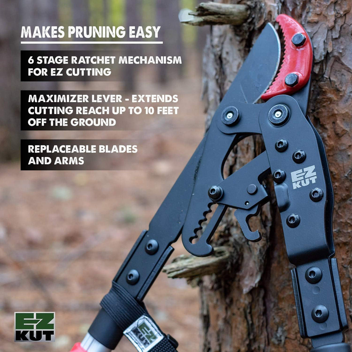 EZ Kut G2 Tree Trimmer Ratcheting Branch Cutter. Heavy Duty Branch Cutter. 42 inch Extendable Anvil Hand Loppers. Tree Pruner Trusted Since 1988. Chops Thick Branches with Ease.