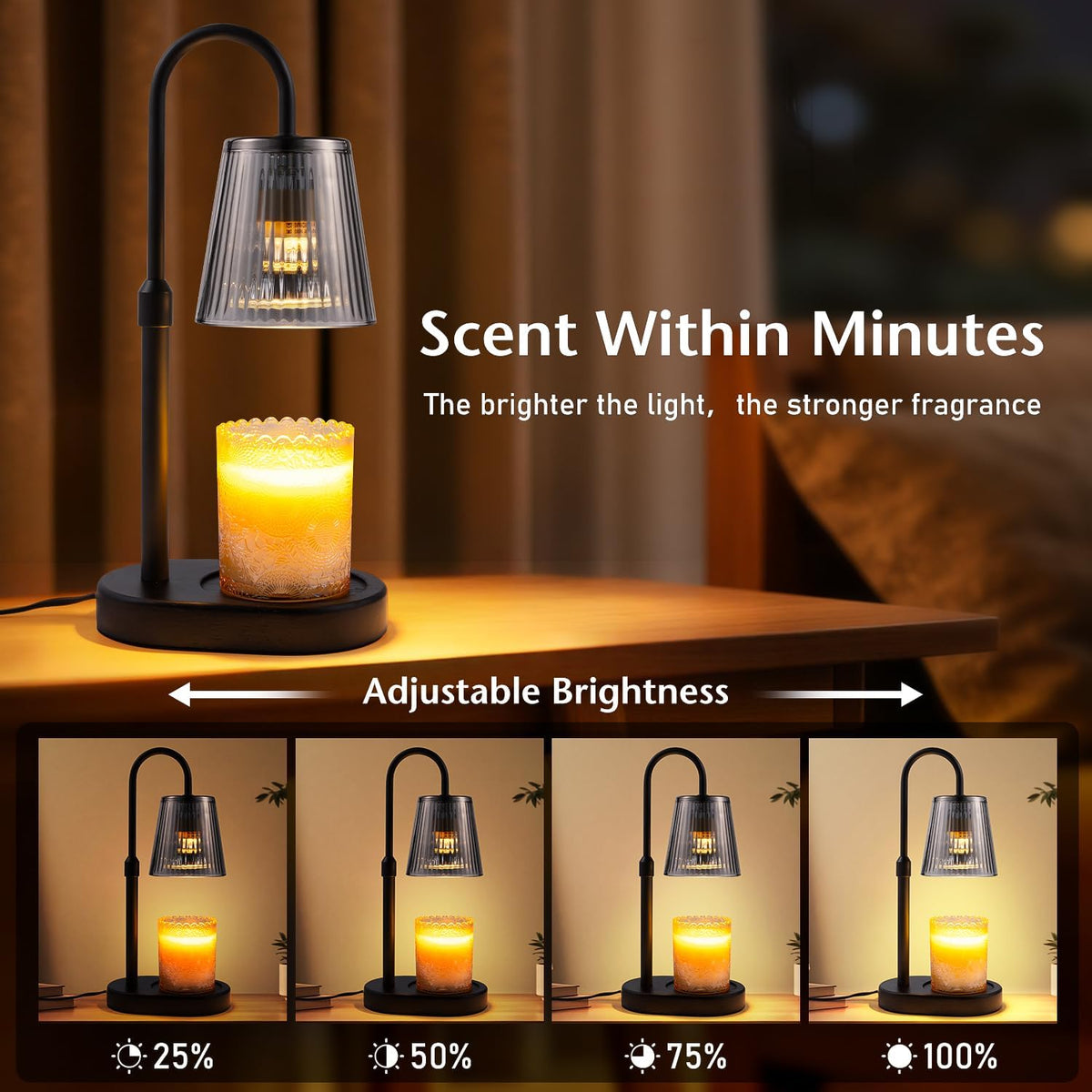 Candle Warmer Lamp with Timer Electric - Wickless Warming Light Height Adjustable Dimmable No Flame Heat Warm Melt Wax Scented Table Lights Elegant Modern Home Decor for Jar Candles Living Bedroom