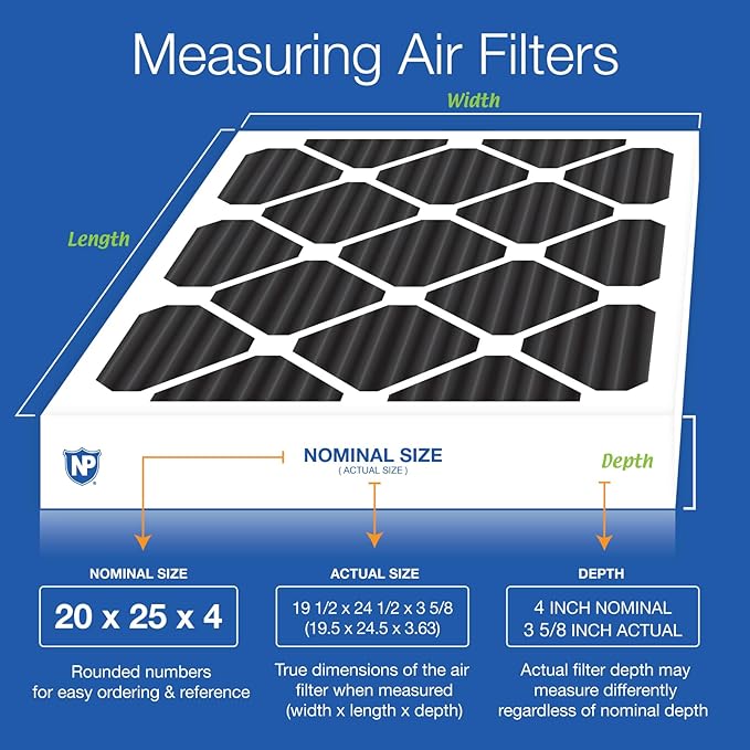 Nordic Pure 20x25x4 (Actual Size: 19 1/2 x 24 1/2 x 3 5/8) Pure Carbon Pleated Odor Reduction Merv 8 Furnace Filters 2 Pack