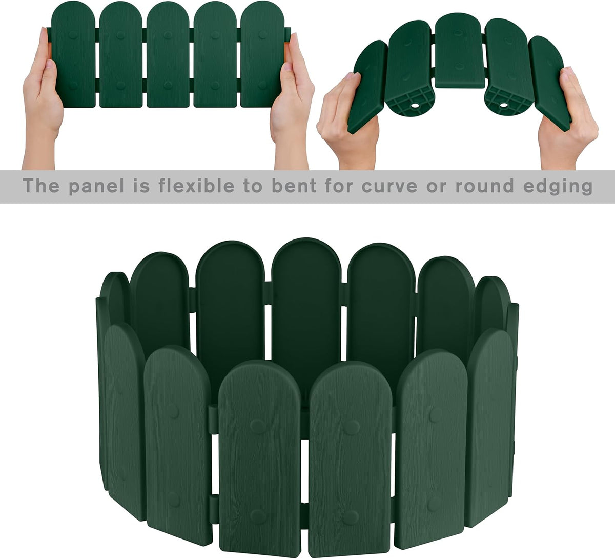 Evelyne Garden Border Edging: Wooden Fence Design - 16pcs Green Yard Landscaping Fence Liner Lawn Edge Barrier - 20ft Kit of Decorative Lawn Landscape Panels Elements -Landscaping Edging-GMT-10374-B16
