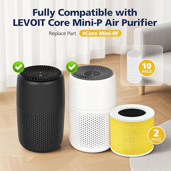 Core Mini Pet Care Replacement Filter, Compatible with LEVOIT Core Mini Air Purifier, Core Mini-P, 3-in-1 Core Mini-RF Filter Replacement, 2 Filter & 10 Fragrance Sponge, Yellow