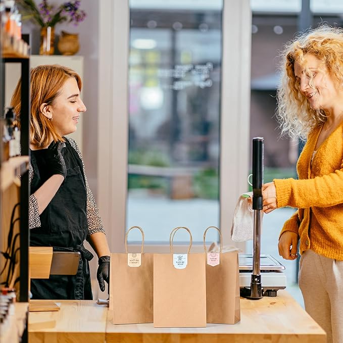 GSSUSA 200 Pack Brown Paper Bags 5.25x3.75x8 Inch Small Gift Bags with Handles Bulk, Brown Kraft Bag for Small Business, Sturdy Grocery Retail Shopping Birthday Party Favor Craft Bag