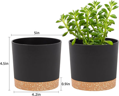 QCQHDU 5 inch Plant Pot, 2 Pack Planters for Indoor Plants with Drainage Holes & Saucer, Outdoor Flower Pots Home Garden Modern Decor