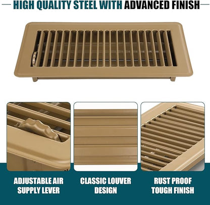 VOISEN Floor Register 4x10, 6 Pack Brown Floor Vent Covers, Heavy Duty Steel Walkable Floor Vents,Vent Covers for Home Floor