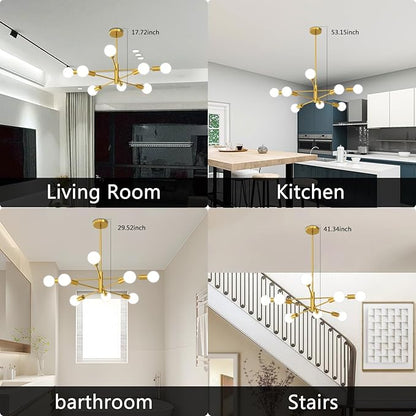 Modern Chandelier Ceiling Light Fixture, 53InchH Sputnik Chandeliers for Dining Room Hanging Light Fixtures Over Table Height Adjustable for Bedroom Kitchen Island Foyer 8-Light Gold