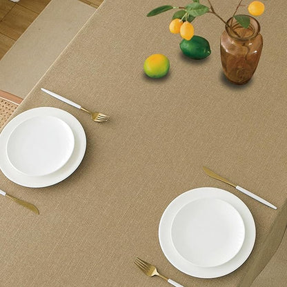 NLMUVW Tan Linen Tablecloth 84 Inch Rectangle, Textured Table Cloth Farmhouse Water Resistant Decorative Table Cover for Dining Kitchen, 54 x 84 Inch