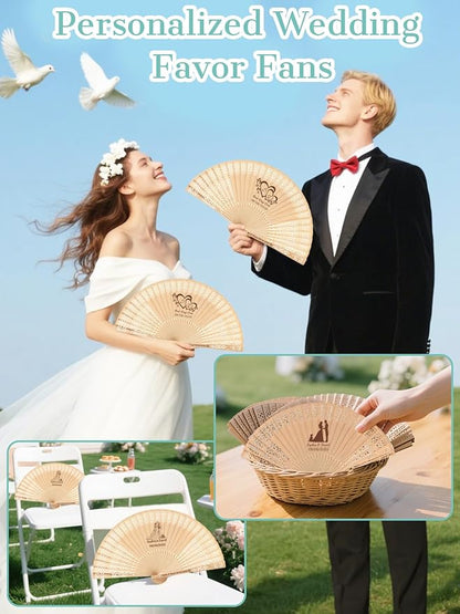 50Pcs Personalized Folding Hand Fans Custom Engraved Summer Wedding Fans,Personalized Wooden Fans Party Favor Bridal Shower Gifts for Guests