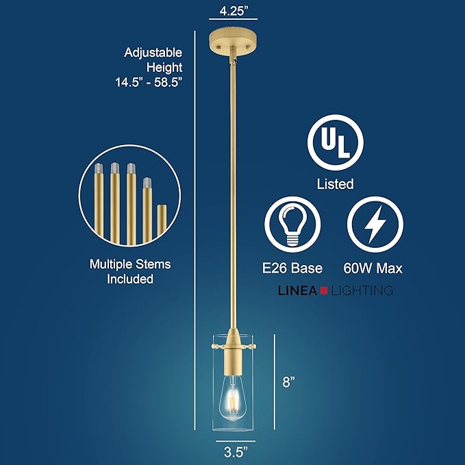 Satin Brass Pendant Lights Kitchen Island - Small Clear Glass Pendant Light Fixture