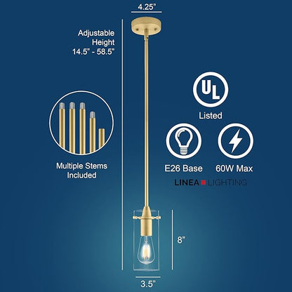 Satin Brass Pendant Lights Kitchen Island - Small Clear Glass Pendant Light Fixture