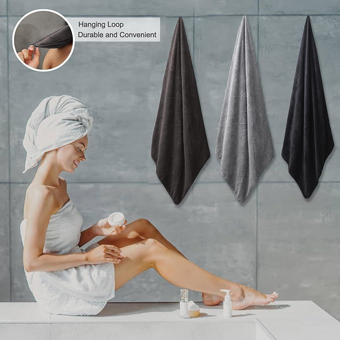 8 Piece Oversized Bath Towels Set Black Brown,2 Extra Large Bath Towel Sheets,2 Hand Towels and 4 Washcloths 600 GSM Highly Absorbent Quick Dry Towels Set for Bathroom Hotel