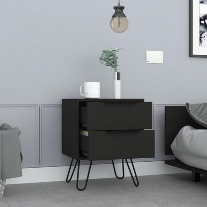 2 Nightstand, End Table, Side Table Four Legs, Two Drawers -Black,for Small Spaces