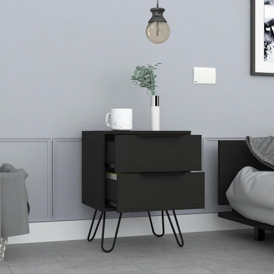 2 Nightstand, End Table, Side Table Four Legs, Two Drawers -Black,for Small Spaces