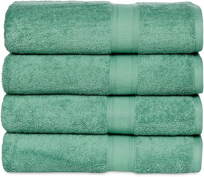 Casa Lino Green Bath Towels Set of 4 (54" x 27") - Large Bathroom Towel Set - 100% Cotton Towels for Bathroom - Highly Absorbent & Quick Dry Bath Towel Multipack - New Apartment Essentials