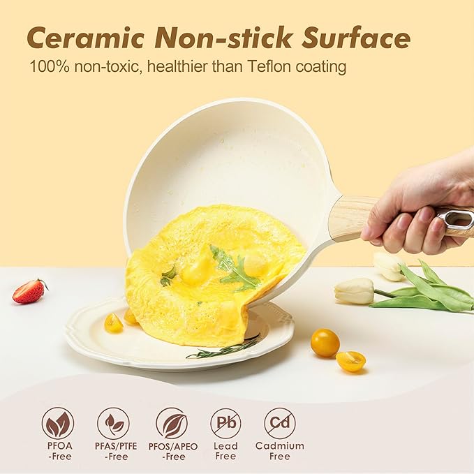 SENSARTE Ceramic Cookware Sets, Pots and Pans Set Non stick, 14-Piece Induction Cookware, Non toxic Healthy Non Stick Kitchen Cooking Set, with Frying Pans Set, PFAS PTFE PFOA PFOS Free