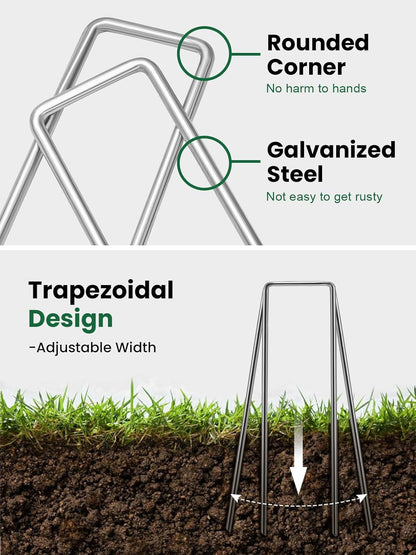 GROWNEER Landscape Staples Anti-Rust, 6 Inch 150pcs Garden Stakes, Galvanized Garden Staples, SOD Pins Yard Stakes for Securing Weed Fabric Barrier, Ground Cover, Artificial Turf, Dog Fence