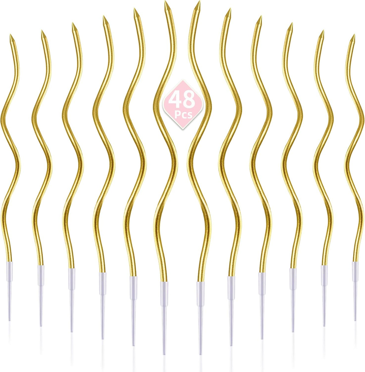 PHD CAKE 48-Count Gold Spiral Long Thin Metallic Birthday Candles, Cake Candles, Birthday Parties, Wedding Decorations, Party Candles