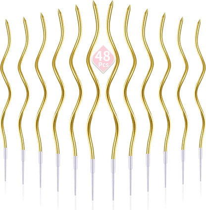 PHD CAKE 48-Count Gold Spiral Long Thin Metallic Birthday Candles, Cake Candles, Birthday Parties, Wedding Decorations, Party Candles