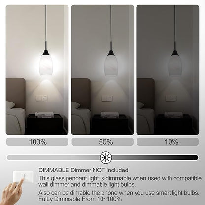 Mini Glass Pendant Light,4.72" Black White Hanging Lights 3-Pack Handblown White Oval Art Glass Hanging Pendant Light for Kitchen Island,Dining Room,Living,Foyer,Hallway, Entry
