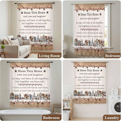 Farmhouse Sheer Curtains 96 Inch Length Country Star Barn Berry Brown Wood Plank Chiffon Curtain for Bedroom Living Room Light Filtering Rod Pocket Window Treatments Voile Curtains Drapes for Dining