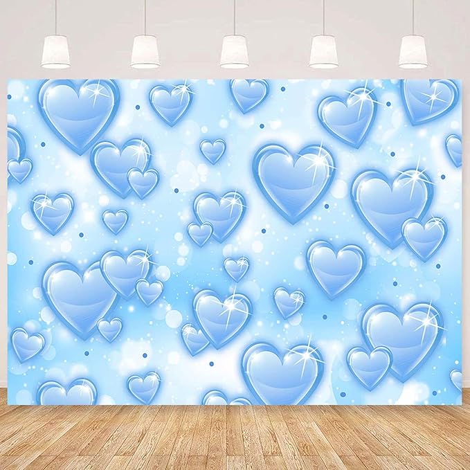 Sensfun 8x6ft Light Blue Heart Backdrop Early 2000s Party Decorations Old School Backdrops Valentines Day 90s Hearts Y2K Birthday Party Banner Newborn Photography Background Selfile Photo Booth Props