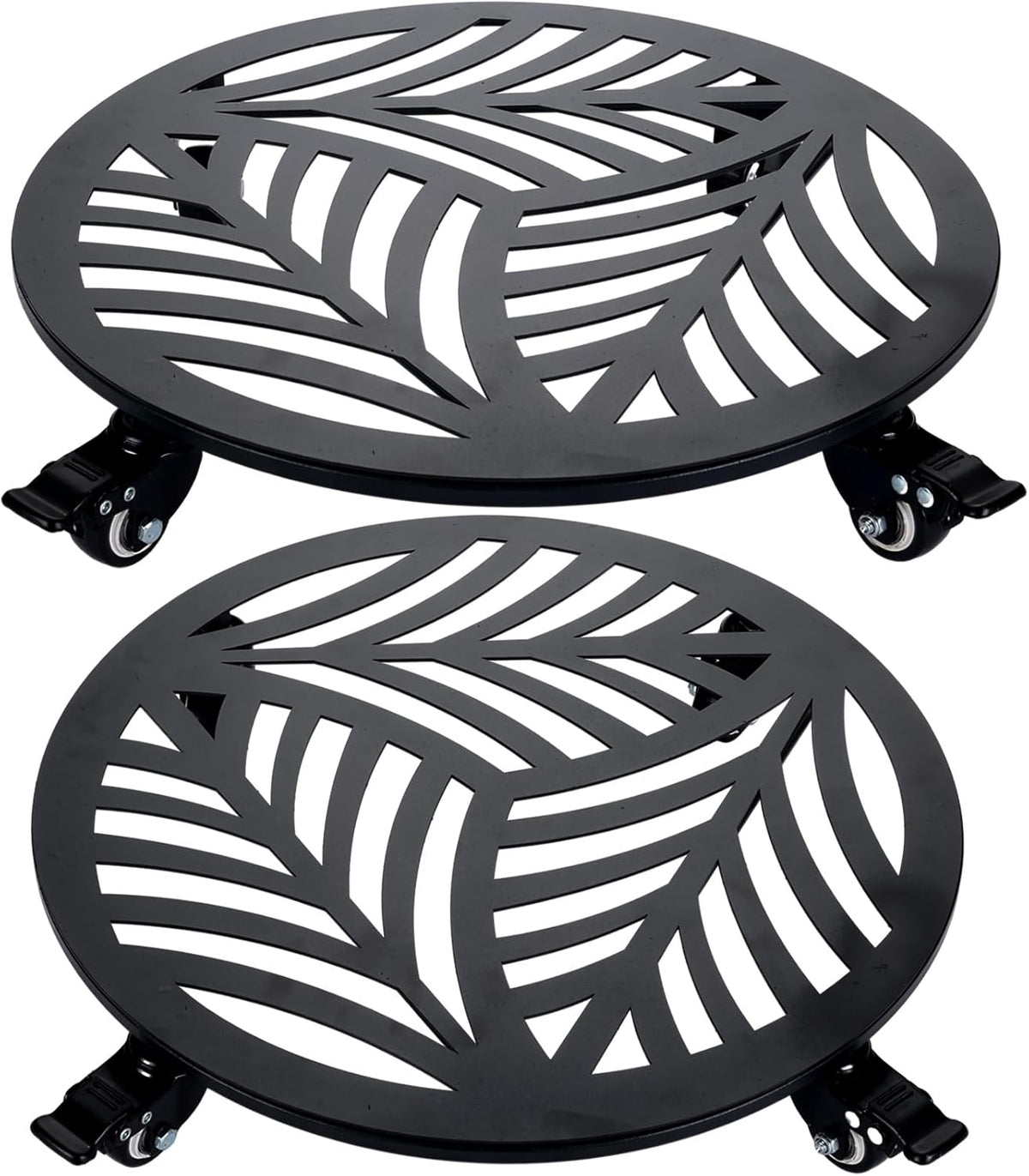 Planterhoma 2 Packs 16 Inch Extra-Large Metal Plant Caddy with Wheels - Heavy-Duty Iron Rolling Plant Stand - 360 Locking Wheels - Indoor/Outdoor - Black