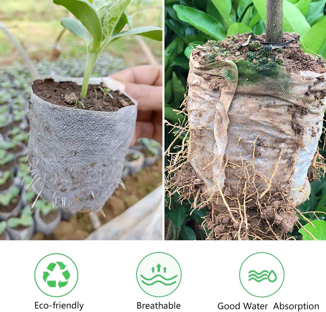 Belit Nursery Growing Bags, 200 Pcs Fabric Seedling Pots Non-Woven Pouch for Gardening Seed Plant Bag, Potato, Flower, Tomato Plant Starts (5.6" x 7.4 ")