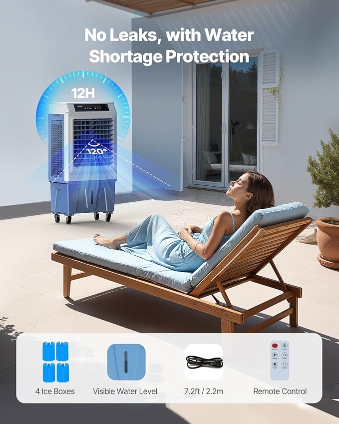 VEVOR Evaporative Air Cooler, 3100 CFM with 9 Gallon Water Tank Swamp Cooler, Portable Cooling Fan with Remote Control, 12H Timer, 4 Ice Boxes, Quiet Operation, 3 Wind Speeds for Outdoor Indoor Use