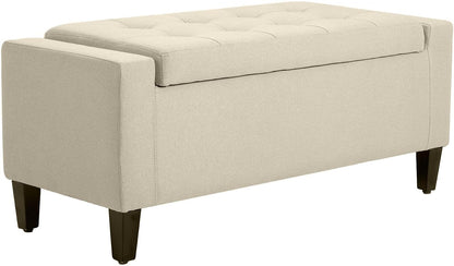 Classic Linen Tufted Storage Ottoman Bench Lift Top Beige Sophisticated Style Fabric Comfortable Seating Durable FFor rame