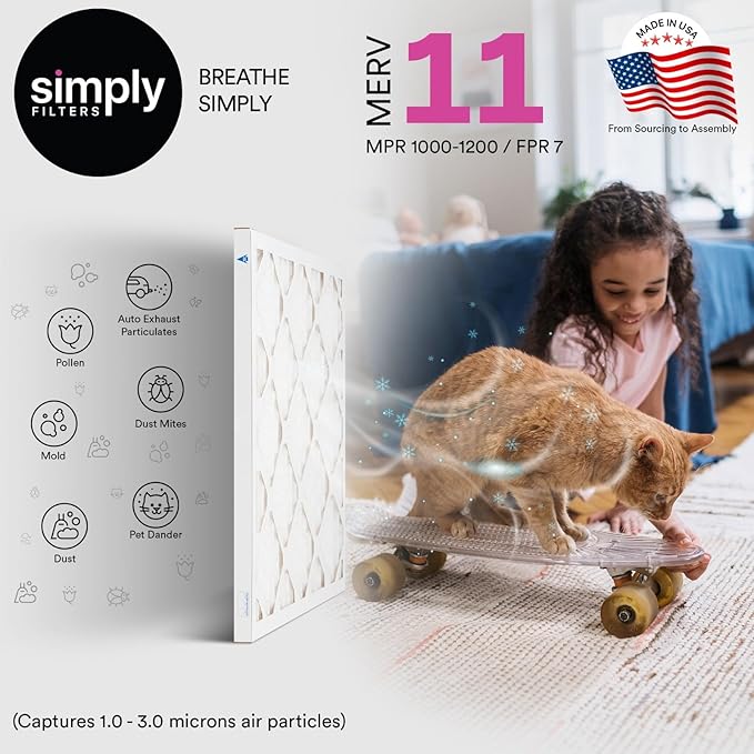 Simply 16x25x1 Air Filter, Merv 11, 12 Pack, For Home AC Furnace & HVAC (Actual Size: 15.75"x24.75"x0.75") DUST, Pet, & Allergy Control
