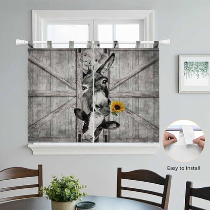 Funny Farm Animals Bedroom Curtains 63 Inch Length, Window Curtains Tab Top, Vintage Barn Grey Sunflowers Light Filtering Window Treatments Drapes 42"x63" 2 Panel