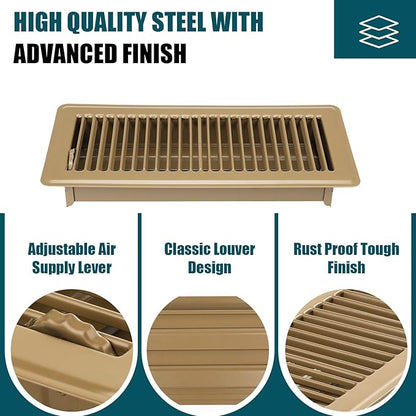VOISEN Floor Register 4x12, 2 Pack Floor Vent Covers, Steel Adjustable Air Supply Grille Register Vent Cover Grill for Sidewall and Floor, Vent Covers for Home Floor,Brown