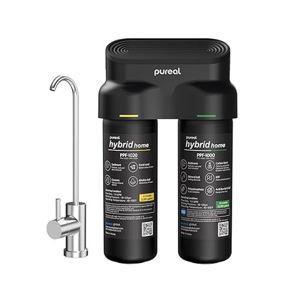 Pureal Hybrid Home PPU-1020D 2 Stage Under Sink Water Filter System, 10K Gallons, NSF/ANSI 42&372, Mineral Sediment Carbon Block KDF Polyphosphate Filter for Scale & Lead & Chlorine