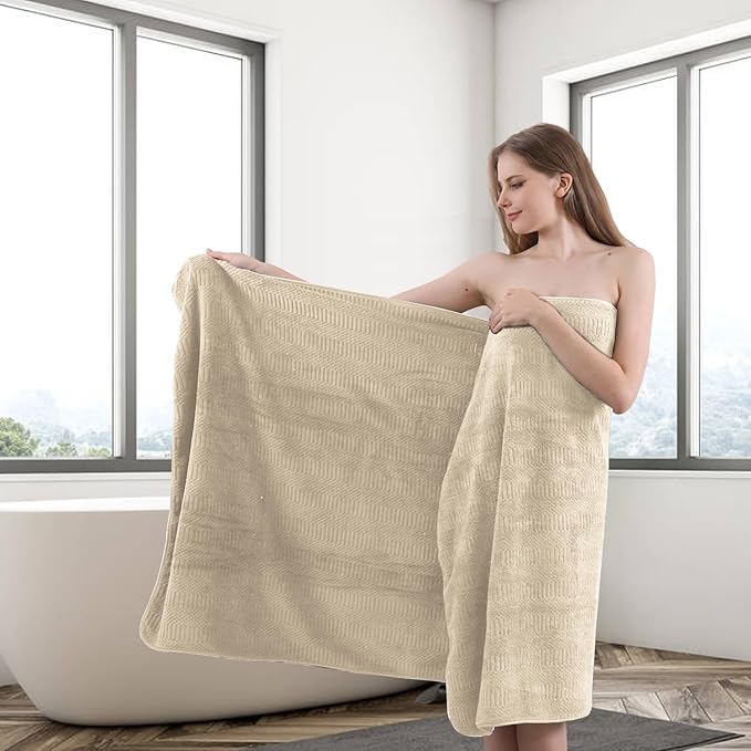 8 Piece Oversized Bath Towels Set Camel,2 Extra Large Bath Towel Sheets,2 Hand Towels and 4 Washcloths 600 GSM Highly Absorbent Quick Dry Towels Set for Bathroom Hotel
